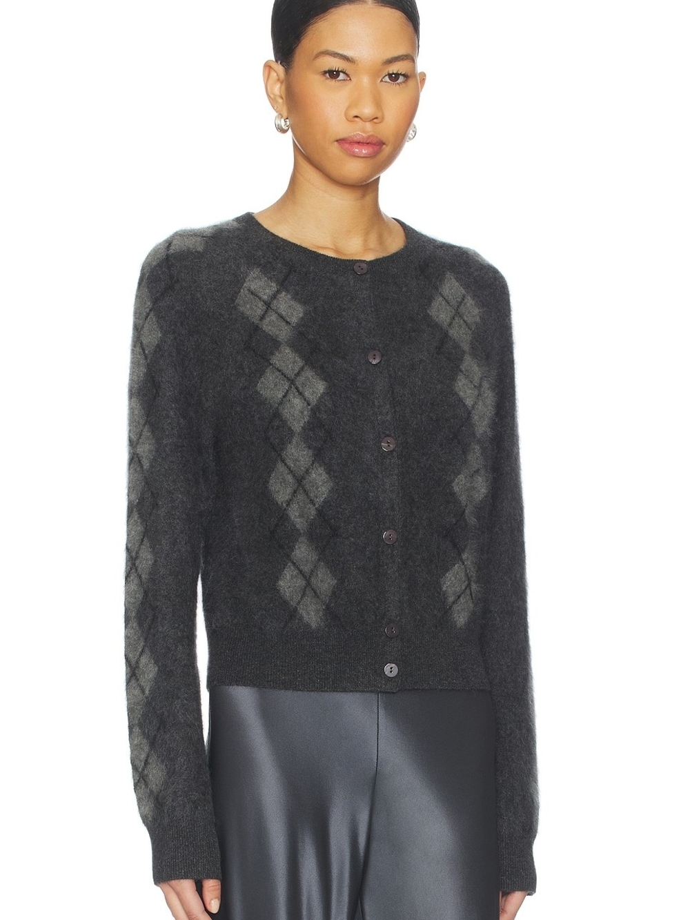 NWT CAMI NYC Charcoal Argyle Button-Front Women's Sweater Cashmere Cardigan - Picture 6 of 10